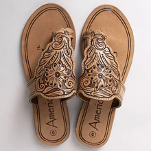 Load image into Gallery viewer, Leather Sandals, Slip On Women Leather Sandals, Hand Tooled Leather Sandals, Strappy Leather Sandals, Buckle Strap American Darling Sandals
