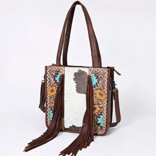 Load image into Gallery viewer, Western Purse, Hand Tooled Leather Purse, Hair On Purse, Cowhide Purse, American Darling Purse, Western Crossbody Purse, Laptop Bag
