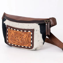Load image into Gallery viewer, Leather Fanny Pack, Cowhide Fanny Pack Purse, Hand Tooled Leather Fanny Pack, Genuine Cowhide, Western Purse
