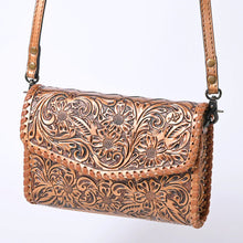 Load image into Gallery viewer, Western Hand Tooled Leather Purse, Leather Crossbody Purse, Cowhide Purse, Genuine Leather Purse, Western Crossbody Purse, Leather Fringe
