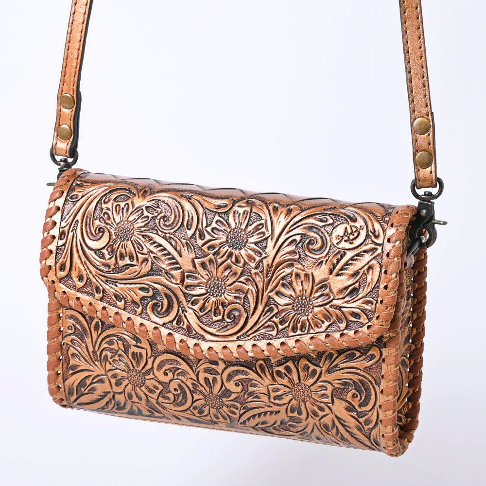 Western Hand Tooled Leather Purse, Leather Crossbody Purse, Cowhide Purse, Genuine Leather Purse, Western Crossbody Purse, Leather Fringe