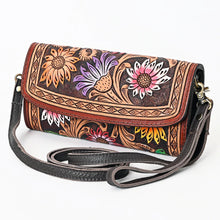 Load image into Gallery viewer, Western Leather Wallet Purse, Hand Tooled Leather Wallet, Crossbody Purse, Womens Leather Wallet, Genuine Leather Wallet
