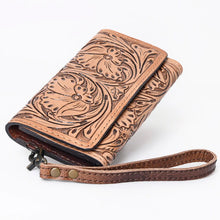Load image into Gallery viewer, Western Hand Tooled Leather Wallet, Leather Wristlet Wallet, Genuine Leather Wallet, Cowhide Western Purse Wallet, Luxury Wallet
