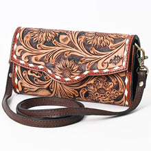 Load image into Gallery viewer, Western Hand Tooled Leather Wallet, Leather Clutch Purse, Cowhide Purse, Leather Crossbody Wallet, Genuine Cowhide Western Wallet
