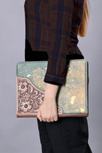 Load image into Gallery viewer, Hand Tooled Leather Portfolio, Leather Padfolio, Leather Legal Pad Portfolio, Leather Legal Pad Notebook, Tooled Leather Portfolio Envelope
