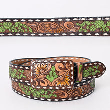Load image into Gallery viewer, Womens Western Hand Tooled Leather Belt, Rodeo Belt, Embossed Leather Belt, Western Belt, Cowboy Belt, Cowgirl Belt, Studded Handmade Belt

