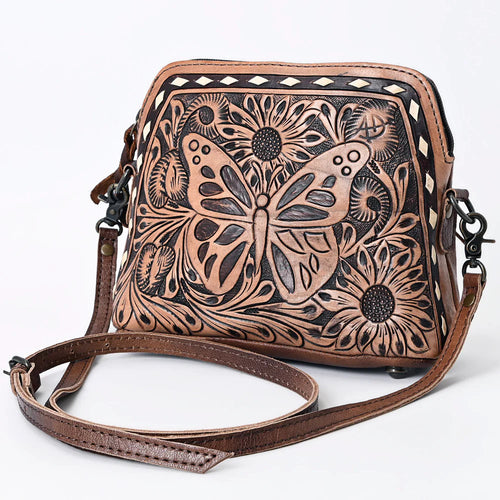 Western Purse, Butterfly Leather Purse, Western Leather Crossbody Purse, Cowhide Purse, Hand Tooled Leather Purse, Cowhide Purse