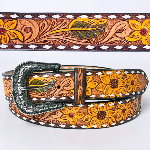 Womens Western Hand Tooled Leather Belt, Rodeo Belt, Embossed Leather Belt, Western Belt, Cowboy Belt, Cowgirl Belt, Handmade Sunflower Belt