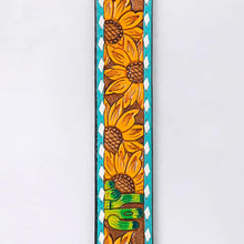 Load image into Gallery viewer, Womens Western Hand Tooled Leather Belt, Rodeo Belt, Embossed Leather Belt, Western Belt, Cowboy Belt, Cowgirl Belt, Handmade Sunflower Belt
