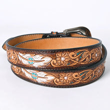 Load image into Gallery viewer, Womens Western Hand Tooled Leather Belt, Rodeo Belt, Embossed Leather Belt, Western Belt, Cowboy Belt, Cowgirl Belt, Handmade Leather Belt
