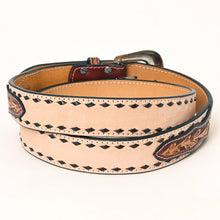 Load image into Gallery viewer, Womens Western Hand Tooled Leather Belt, Rodeo Belt, Embossed Leather Belt, Western Belt, Cowboy Belt, Cowgirl Belt, Studded Handmade Belt
