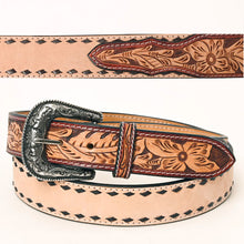 Load image into Gallery viewer, Womens Western Hand Tooled Leather Belt, Rodeo Belt, Embossed Leather Belt, Western Belt, Cowboy Belt, Cowgirl Belt, Studded Handmade Belt
