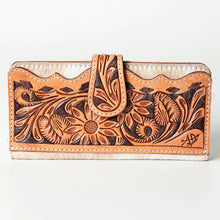 Load image into Gallery viewer, Western Leather Wallet , Hand Tooled Leather Wallet, Hair On Cowhide Wallet, Womens Leather Wallet, Genuine Leather Wallet

