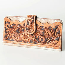Load image into Gallery viewer, Western Leather Wallet , Hand Tooled Leather Wallet, Hair On Cowhide Wallet, Womens Leather Wallet, Genuine Leather Wallet
