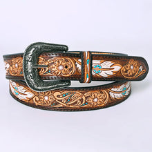 Load image into Gallery viewer, Womens Western Hand Tooled Leather Belt, Rodeo Belt, Embossed Leather Belt, Western Belt, Cowboy Belt, Cowgirl Belt, Handmade Leather Belt
