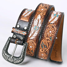 Load image into Gallery viewer, Womens Western Hand Tooled Leather Belt, Rodeo Belt, Embossed Leather Belt, Western Belt, Cowboy Belt, Cowgirl Belt, Handmade Leather Belt
