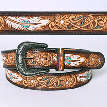 Load image into Gallery viewer, Womens Western Hand Tooled Leather Belt, Rodeo Belt, Embossed Leather Belt, Western Belt, Cowboy Belt, Cowgirl Belt, Handmade Leather Belt

