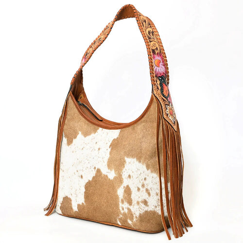Western Hand Tooled Leather Purse, Hobo Cowhide Purse, Leather Hobo Purse, Western Purse, Genuine Cowhide and Leather Hobo Purse