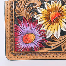 Load image into Gallery viewer, Western Hand Tooled Leather Wallet, Leather Flower Wallet, Genuine Leather Clutch, Western Purse, Luxury Wallet, Hand Painted Leather Wallet
