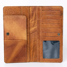 Load image into Gallery viewer, Western Hand Tooled Leather Wallet, Hand Painted Sunflower Leather Wallet, Leather Flower Wallet, Genuine Leather Clutch, Western Purse,
