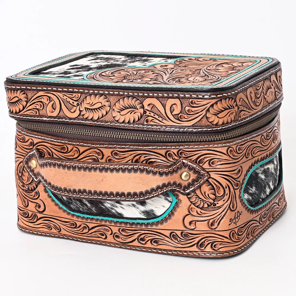 Western Leather Jewelry Case, Hair on Hide Jewelry Holder, Jewelry Box Safe, Leather Make Up Case, Hair On Cowhide Jewelry Box