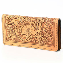 Load image into Gallery viewer, Western Hand Tooled Leather Wallet, Hand Tooled Floral Leather Wallet, Leather Flower Wallet, Genuine Leather Clutch, Western Purse
