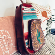 Load image into Gallery viewer, Leather Sling Bag Women, Leather Sling Backpack Purse, Leather Backpack, Western Purse, Serape Saddle Blanket Sling Purse
