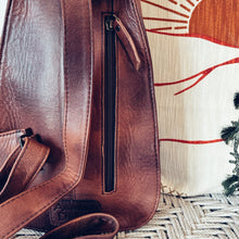 Load image into Gallery viewer, Leather Sling Bag Women, Leather Sling Backpack Purse, Leather Backpack, Western Purse, Serape Saddle Blanket Sling Purse
