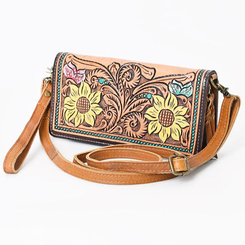 Western Leather Wallet Purse, Hand Tooled Leather Wallet, Crossbody Purse, Womens Leather Wallet, Genuine Leather Wallet