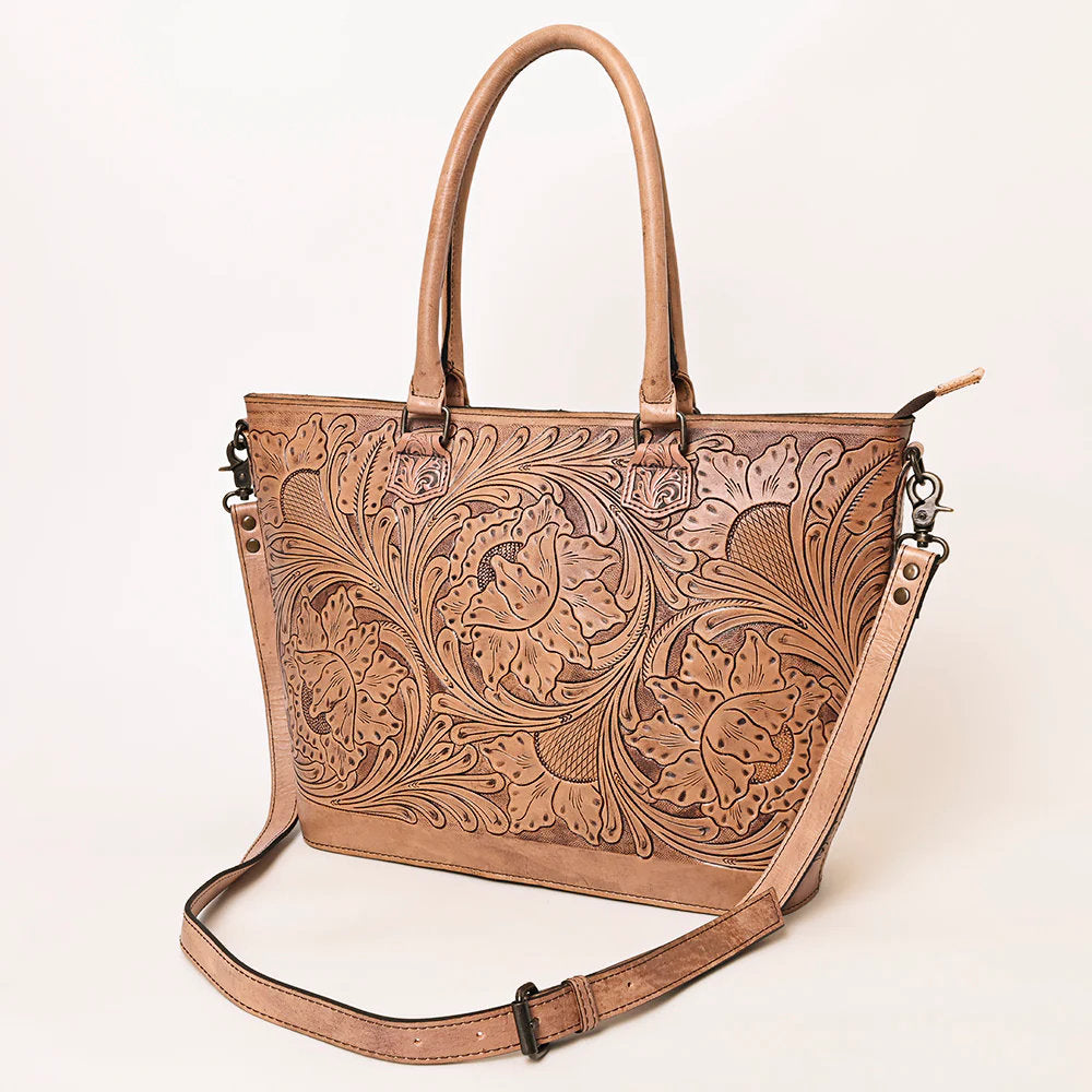Western Hand Tooled Leather Purse, Western Tote Bag, Conceal Carry Purse, Cowhide Purse, Genuine Leather Purse, Western Crossbody Purse
