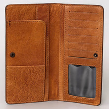 Load image into Gallery viewer, Western Hand Tooled Leather Wallet, Hand Painted Sunflower Leather Wallet, Leather Flower Wallet, Genuine Leather Clutch, Western Purse,
