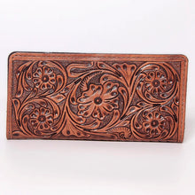 Load image into Gallery viewer, Western Hand Tooled Leather Wallet, Hand Painted Sunflower Leather Wallet, Leather Flower Wallet, Genuine Leather Clutch, Western Purse,
