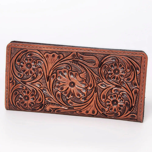 Western Hand Tooled Leather Wallet, Hand Painted Sunflower Leather Wallet, Leather Flower Wallet, Genuine Leather Clutch, Western Purse,