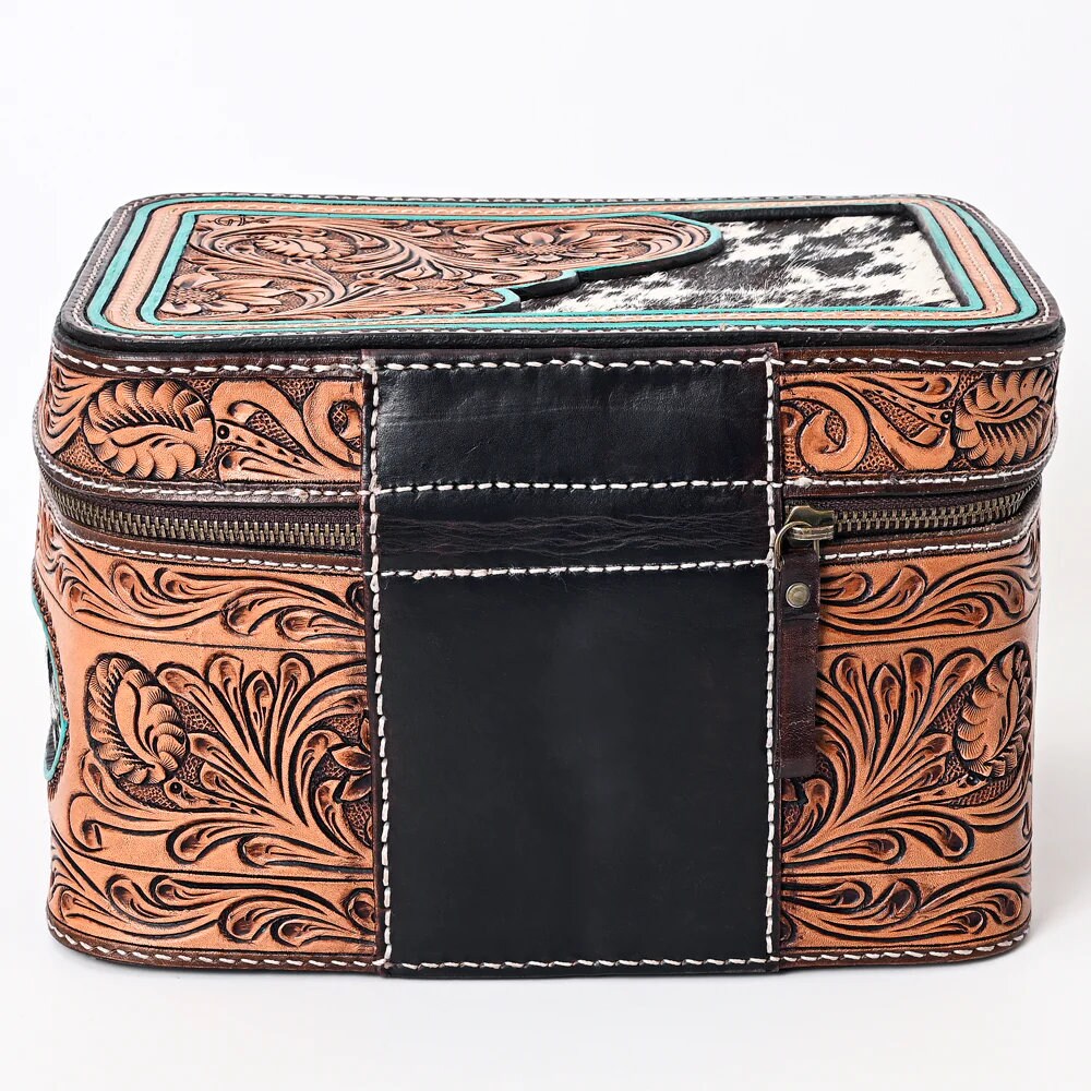Western Leather Jewelry Case, Hair on Hide Jewelry Holder, Jewelry Box Safe, Leather Make Up Case, Hair On Cowhide Jewelry Box