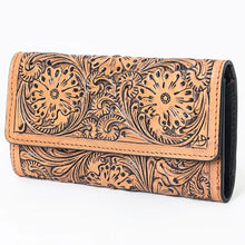 Load image into Gallery viewer, Western Hand Tooled Leather Wallet Purse, Leather Wallet, Genuine Leather Bag, Western Purse, Luxury Wallet, Cowhide Wallet
