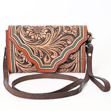 Load image into Gallery viewer, Western Hand Tooled Leather Wallet, Leather Clutch Purse, Cowhide Purse, Leather Crossbody Wallet, Genuine Cowhide Western Wallet

