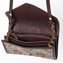 Load image into Gallery viewer, Western Hand Tooled Leather Wallet, Leather Clutch Purse, Cowhide Purse, Leather Crossbody Wallet, Genuine Cowhide Western Wallet
