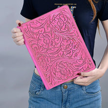 Load image into Gallery viewer, Hand Tooled Leather Portfolio, Leather Padfolio, Leather Legal Pad Portfolio, Leather Legal Pad Notebook, Tooled Leather Portfolio Envelope
