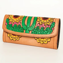 Load image into Gallery viewer, Western Hand Tooled Leather Wallet, Leather Clutch Purse, Cowhide Purse, Hand Painted Leather Wallet, Genuine Cowhide Western Wallet
