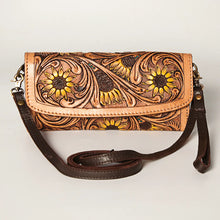 Load image into Gallery viewer, Western Hand Tooled Leather Wallet, Leather Clutch Purse, Cowhide Purse, Leather Crossbody Wallet, Genuine Cowhide Western Wallet
