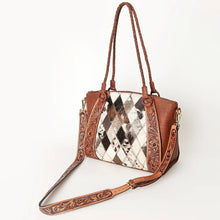 Load image into Gallery viewer, Western Purse, Western Tote Bag, Cowhide Crossbody Purse, Hand Tooled Leather Purse, Concealed Carry Purse, Hair On Cowhide Shoulder Bag
