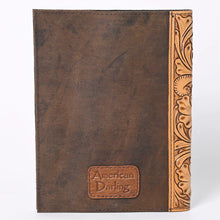 Load image into Gallery viewer, Hand Tooled Leather Day Planner Cover, Leather Planner Cover, Leather Journal Cover, Leather Portfolio, Leather Notebook Cover
