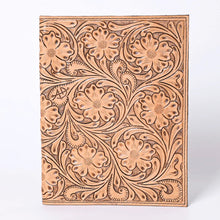 Load image into Gallery viewer, Hand Tooled Leather Day Planner Cover, Leather Planner Cover, Leather Journal Cover, Leather Portfolio, Leather Notebook Cover
