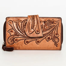 Load image into Gallery viewer, Western Hand Tooled Leather Wallet Purse, Leather Zipper Wallet, Handmade Womens Leather Wallet, Hand Painted Wallet
