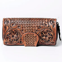 Load image into Gallery viewer, Western Hand Tooled Leather Wallet Purse, Leather Zipper Wallet, Handmade Womens Leather Wallet, Hand Painted Wallet
