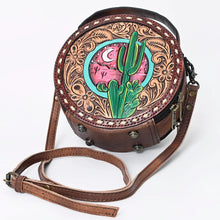 Load image into Gallery viewer, Western Hand Tooled Leather Canteen Purse, Hand Painted Leather Purse, Cowhide Leather Bag, Genuine Western Leather Crossbody Purse
