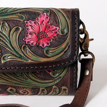 Load image into Gallery viewer, Western Hand Tooled Leather Wallet, Leather Clutch Purse, Cowhide Purse, Leather Crossbody Wallet, Genuine Cowhide Western Wallet
