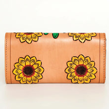 Load image into Gallery viewer, Western Hand Tooled Leather Wallet, Leather Clutch Purse, Cowhide Purse, Hand Painted Leather Wallet, Genuine Cowhide Western Wallet

