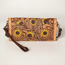 Load image into Gallery viewer, Western Hand Tooled Leather Wallet, Leather Clutch Purse, Cowhide Purse, Leather Crossbody Wallet, Genuine Cowhide Western Wallet
