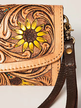Load image into Gallery viewer, Western Hand Tooled Leather Wallet, Leather Clutch Purse, Cowhide Purse, Leather Crossbody Wallet, Genuine Cowhide Western Wallet
